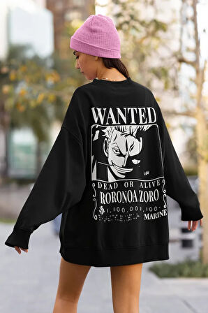 Wanted Roronoa Zoro Baskılı Unisex Oversize Anime Karakter Sweatshirt