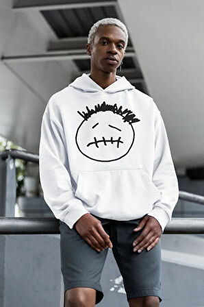 Çizgi Surat Baskılı Unisex Oversize Travis Scott Hoodie