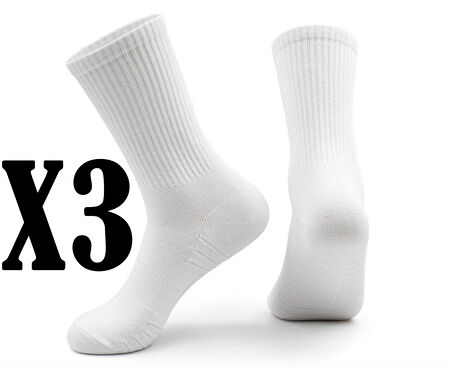 3 Adet Likralı Unisex Tenis Çorap, Pamuklu Fitilli Tenis Çorap