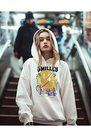 Smilley Forget Your Problem Baskılı Unisex Oversize Hoodie