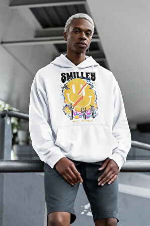 Smilley Forget Your Problem Baskılı Unisex Oversize Hoodie