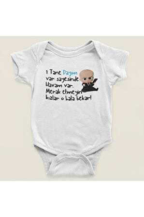 Dayım Var Sayesinde Havam Var Yazılı Pamuklu Yumuşak Unisex Çıtçıtlı Body Zıbın