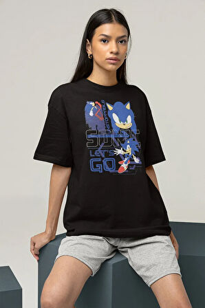 Unstoppable Sonic Lets Go Baskılı Unisex Oversize Çizgi Film Tişört