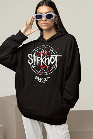 Slipknot Maggot Yazılı Unisex Oversize Rock Metal Hoodie