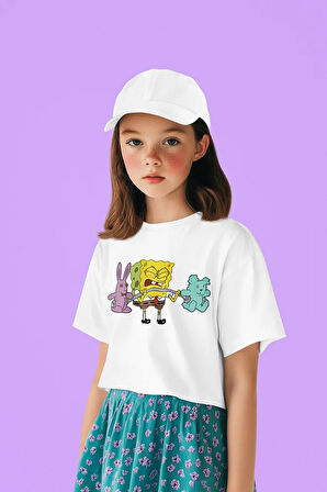 Sporcu Süngerbob Baskılı Unisex Çizgi Film Çocuk Tişört (1-12 YAŞ)