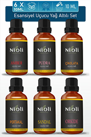 Nioli 6'li Set Esansiyel Uçucu Yağ Buhurdanlık Yağı Aromaterapi Yağı 10 ML