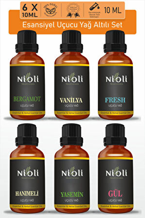 Nioli 6'li Set-2 Esansiyel Uçucu Yağ Buhurdanlık Yağı Aromaterapi Yağı 10 ML