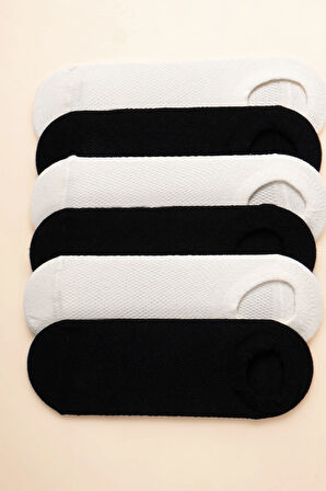 Modern Adımlar 6'lı Kadın Rahat Esnek Sneaker Görünmez Çorap (Siyah-Beyaz)