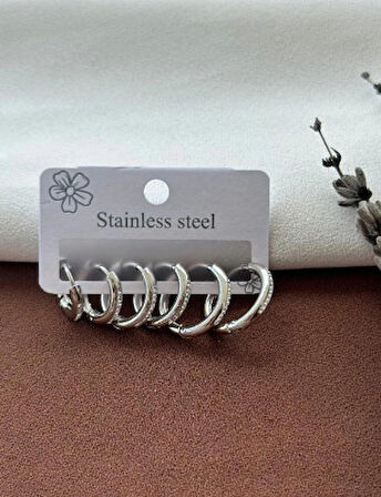 Çelik Silver 6 Lı Set Küpe