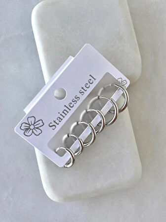 Çelik Silver 6 Lı Set Küpe