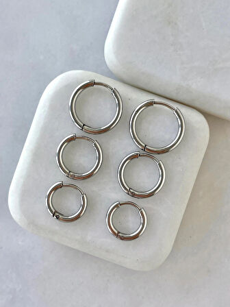 Çelik Silver 6 Lı Set Küpe
