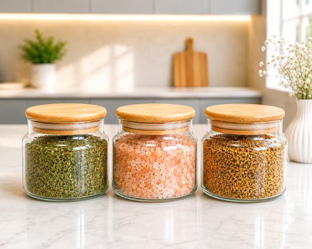 6'lı Ahşap Vakum Kapaklı 500 Ml Baharat Saklama Kavanozu Seti Etiket Hediyeli