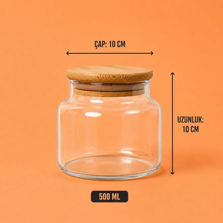 6'lı Ahşap Vakum Kapaklı 500 Ml Baharat Saklama Kavanozu Seti Etiket Hediyeli
