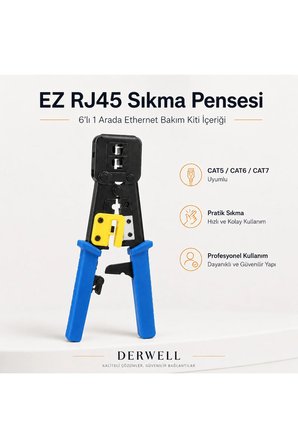 6lı 1 Arada Ethernet Bakım Kiti EZ RJ45 Sıkma Pensesi Otomatik Kablo Soyucu Makası Kablo Test Cihazı Mini Soyucu Aparat 100lü Delikli Konnektör Boot Kılıf Seti İnternet Altyapı Çakma Pense Takımı