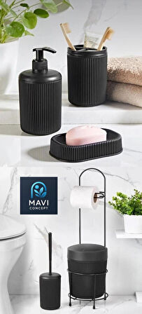 6 Parça Banyo Seti Çöp Kovalı Tuvalet Kağıtlığı-Tuvalet Fırçası-Sıvı ve Katı Sabunluk-Diş Fırçalık