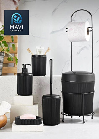 6 Parça Banyo Seti Çöp Kovalı Tuvalet Kağıtlığı-Tuvalet Fırçası-Sıvı ve Katı Sabunluk-Diş Fırçalık