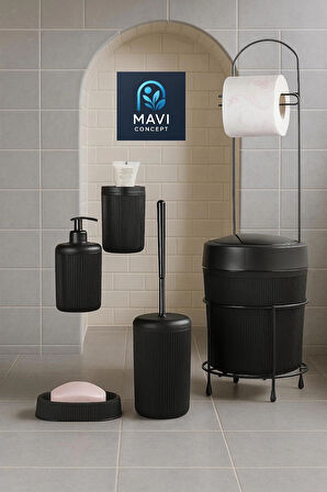 6 Parça Banyo Seti Çöp Kovalı Tuvalet Kağıtlığı-Tuvalet Fırçası-Sıvı ve Katı Sabunluk-Diş Fırçalık