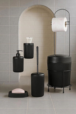 6 Parça Banyo Seti Çöp Kovalı Tuvalet Kağıtlığı-Tuvalet Fırçası-Sıvı ve Katı Sabunluk-Diş Fırçalık