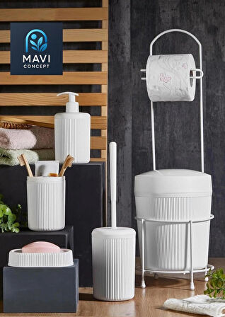 6 Parça Banyo Seti Çöp Kovalı Tuvalet Kağıtlığı-Tuvalet Fırçası-Sıvı ve Katı Sabunluk-Diş Fırçalık