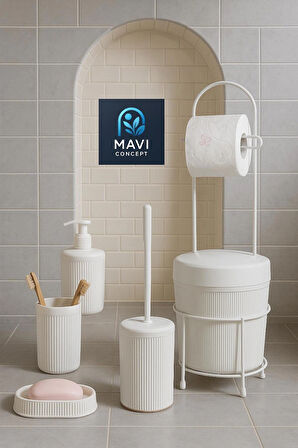 6 Parça Banyo Seti Çöp Kovalı Tuvalet Kağıtlığı-Tuvalet Fırçası-Sıvı ve Katı Sabunluk-Diş Fırçalık