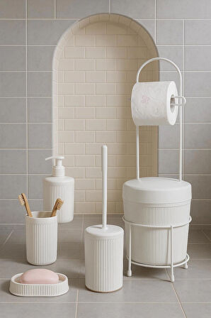 6 Parça Banyo Seti Çöp Kovalı Tuvalet Kağıtlığı-Tuvalet Fırçası-Sıvı ve Katı Sabunluk-Diş Fırçalık