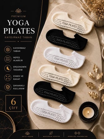 Premium Yoga Pilates Kaymaz Tabanlı 6'lı Çorap Seti - Siyah, Beyaz & Krem