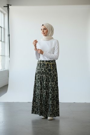 KADIN KATLI DESENLİ BELİ LASTİKLİ BEDENLİ ÇİNGENE ETEK