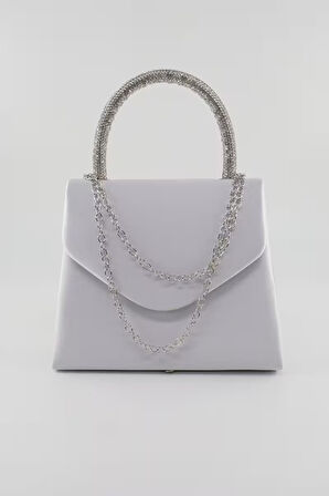 Saten taşlı gümüş abiye çanta. Clutch saten gümüş gece çantası. Abiye çanta gümüş. Saten abiye çanta