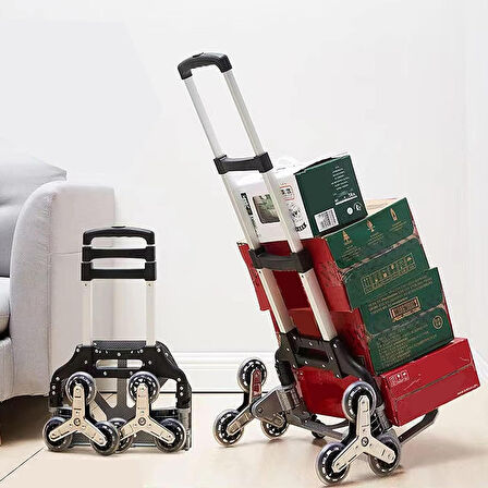 Pro Seri 6 Tekerli 80KG Kapasiteli Merdiven Çıkabilen Katlanır Taşıma Arabası Koli Yük Paket Aracı