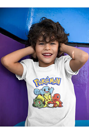 Pokemon Karakterler Baskılı Unisex Çizgi Film Çocuk Tişört (1-12 YAŞ)