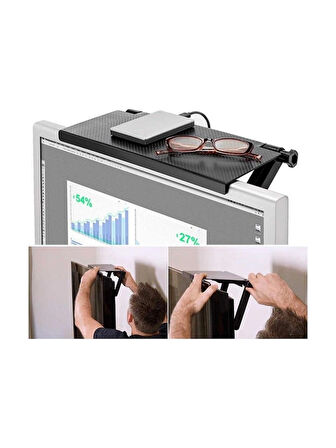 TV ve Monitör Üstü Stand 33.8x16.2x2.5 cm Siyah Dayanıklı Tasarım Kumanda Eşya Düzenleyici