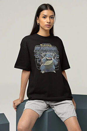 Pokemon Blastoise Karakter Baskılı Unisex Oversize Çizgi Film Tişört