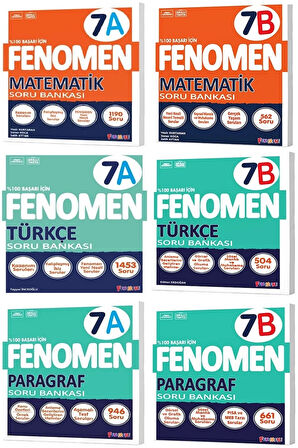 Fenomen Okul 2025 7. Sınıf Matematik + Türkçe + Paragraf A + B Serisi Soru Seti 6 Kitap