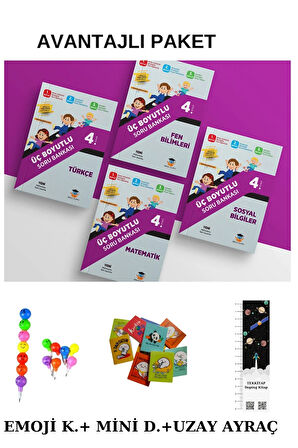 Zeka Küpü 4. Sınıf Üç Boyutlu Tüm Dersler Soru Bankası Seti   (EMOJİ K. + MİNİ D. + UZAY A.) YENİ