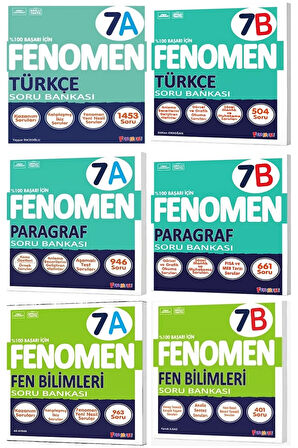 Fenomen Okul 2025 7. Sınıf Paragraf + Türkçe + Fen A + B Serisi Soru Seti 6 Kitap