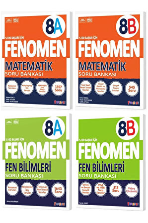 Fenomen Okul 2025 8. Sınıf Matematik + Fen Bilimleri A + B Serisi Soru Bankası Seti 4 Kitap