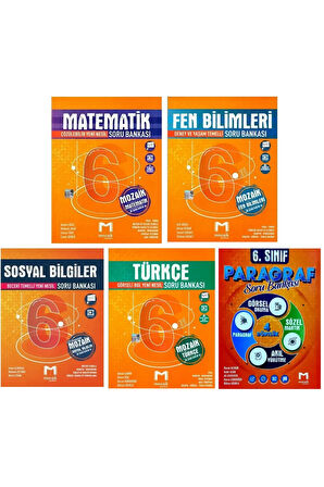 Mozaik 6. Sınıf Matematik Fen Türkçe Sosyal Bilgiler Paragraf Soru Bankası 5'li Set