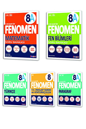 8. Sınıf FENOMEN Matematik(A)-Fen Bilimleri(A)-Türkçe(A)-Paragraf(A)-İnk.Tarihi Soru Bankası Seti