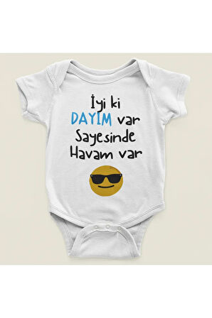 İyi Ki Dayım Var Sayesinde Havam Var Yazılı Pamuklu Yumuşak Unisex Çıtçıtlı Body Zıbın