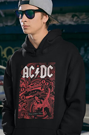 Rock In Roll AC DC Baskılı Unisex Oversize Hoodie