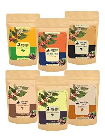 6x100 Gr Dünya Kahveleri / Santos, Endonezya, Sidamo, Yirgacheffe, Guatemala Filtre