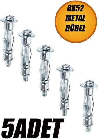 Boşluk Dübel Çelik Alçıpan Frt Tuğla Duvar Bims Paraşüt Dübeli 6X52 Metal (5 Adet)