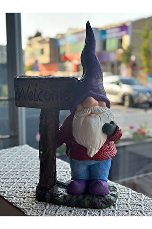 Welcome Cüce Heykeli, Gnome Welcome Dekoratif Biblo, Ofis - Bahçe - Ev Dekorasyonu