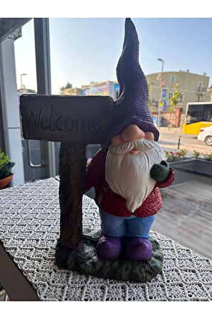 Welcome Cüce Heykeli, Gnome Welcome Dekoratif Biblo, Ofis - Bahçe - Ev Dekorasyonu