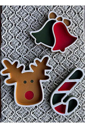 Yeniyıl 3'lü Baston Çan Geyik Dekoratif Tabak Set