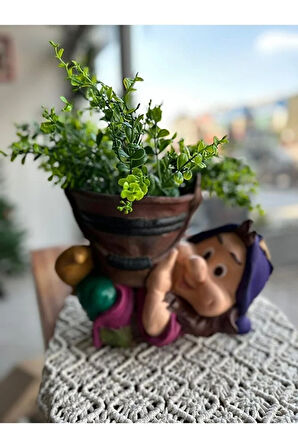 Tembel Cüce, Kovalı Cüce, Cüce Bahçe Dekoru, Cüce Saksı, Renkli Saksı