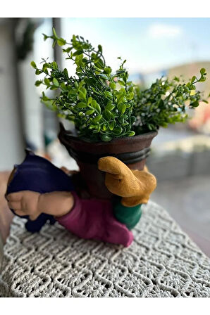 Tembel Cüce, Kovalı Cüce, Cüce Bahçe Dekoru, Cüce Saksı, Renkli Saksı