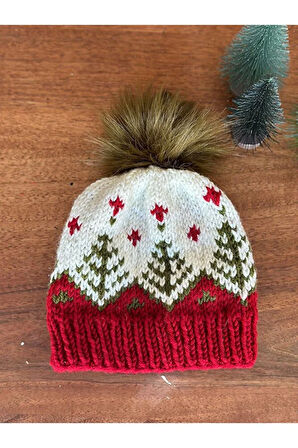 Mantar Desenli Örgü Yün Bere, Kışlık Bere, İskandinav, Norveç, Wool Beanie, Çocuk Bere, Şapka