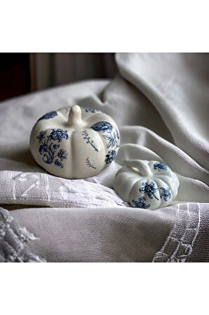 Dekoratif Seramik Kabak - Mavi Beyaz - 2’li set