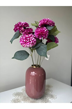 Fuşya Yapay Krizantem Çiçek 9'lu, 56 cm, Hediyelik, Gelin çiçeği